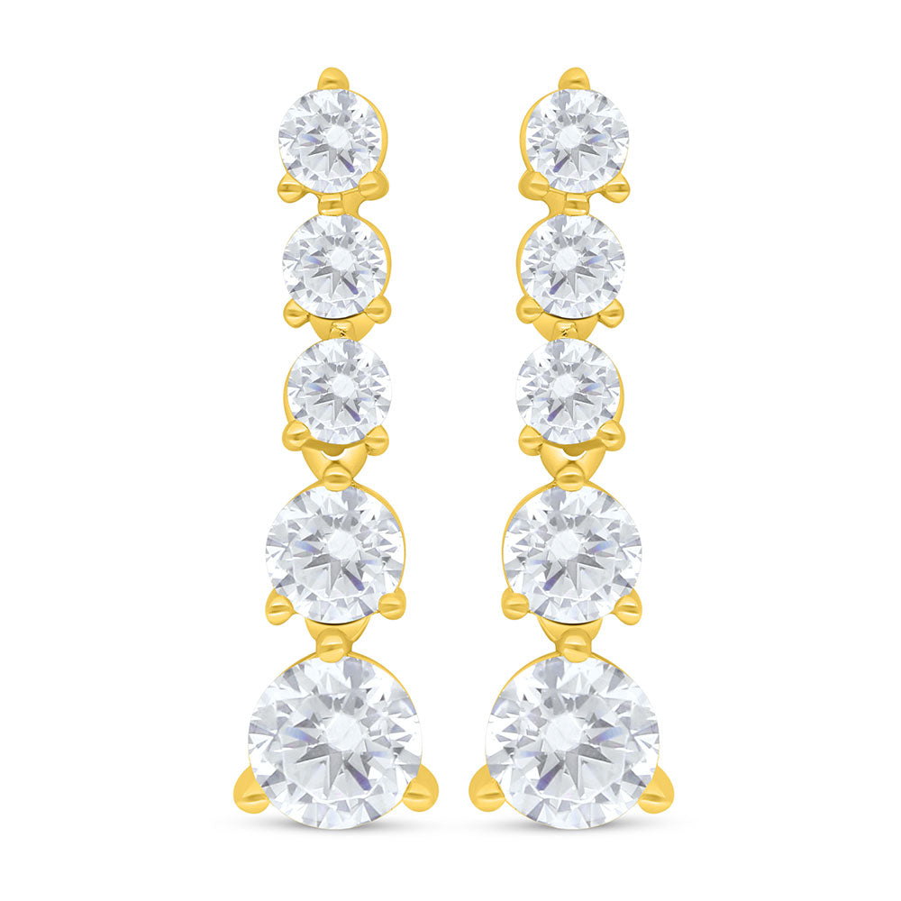 Sterling Silver 925 Earring Golden Plated Embedded With White Zircon
