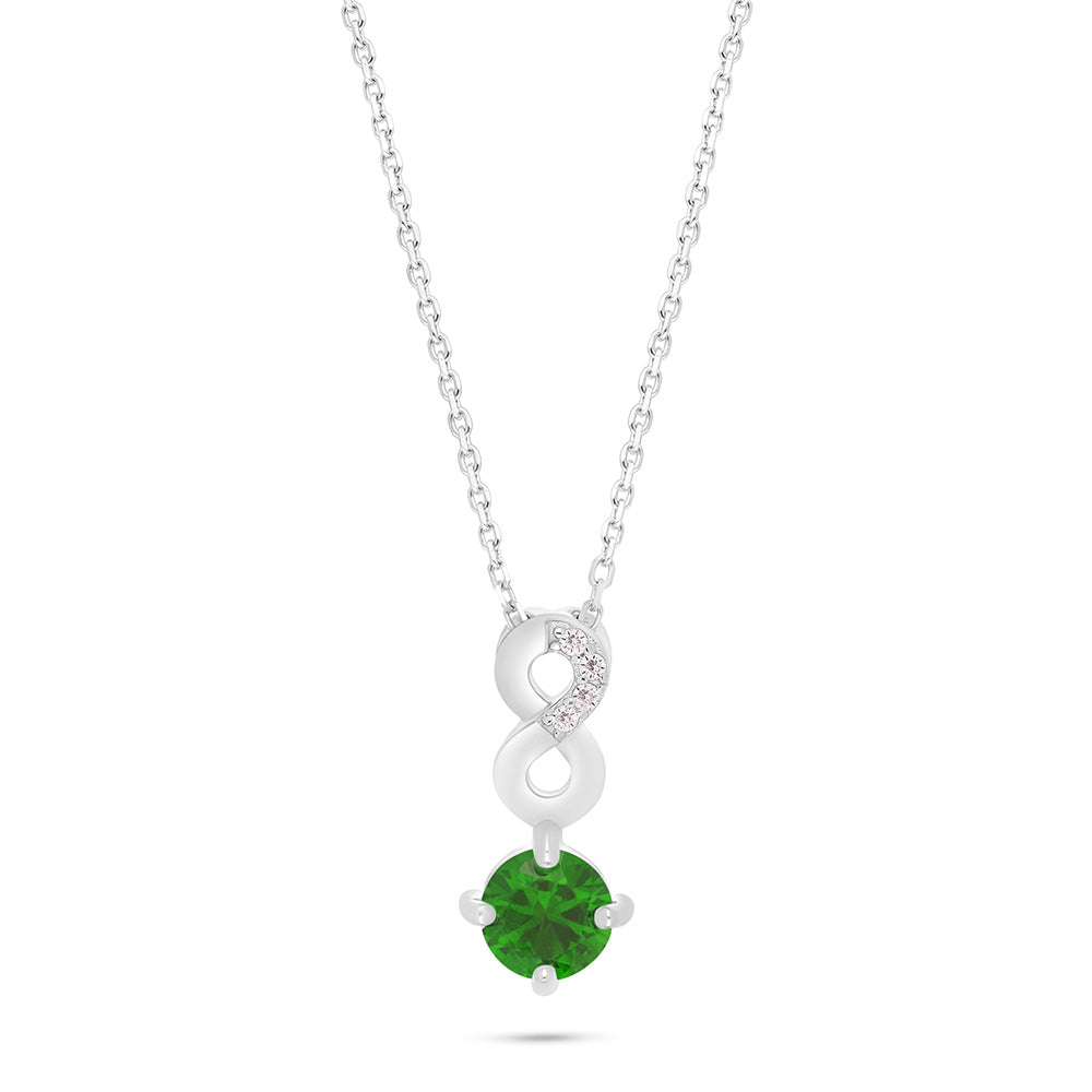 Sterling Silver 925 Necklace Rhodium Plated Embedded With Emerald Zircon And White Zircon