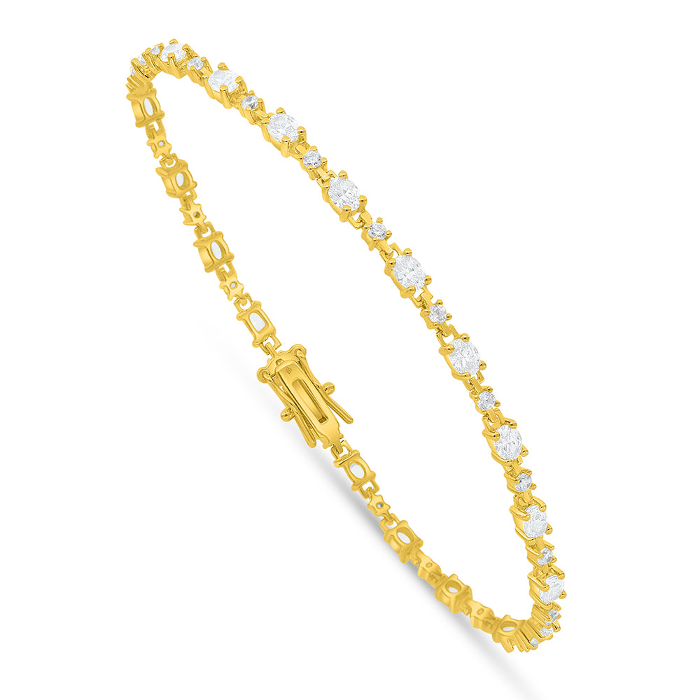 Sterling Silver 925 Bracelet Golden Plated Embedded With Diamond Zircon And White Zircon