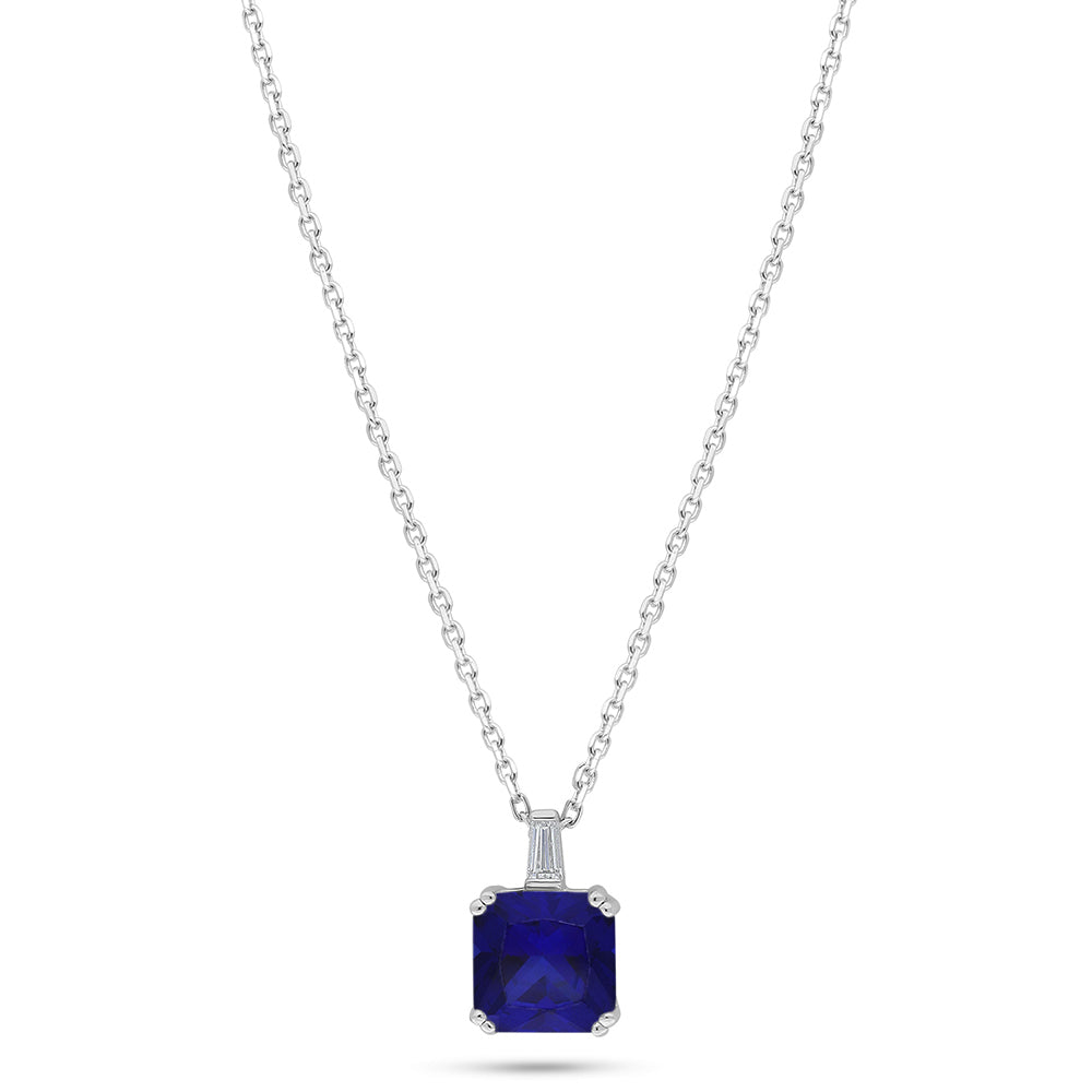 Sterling Silver 925 Necklace Rhodium Plated Embedded With Sapphire Corundum And White Zircon