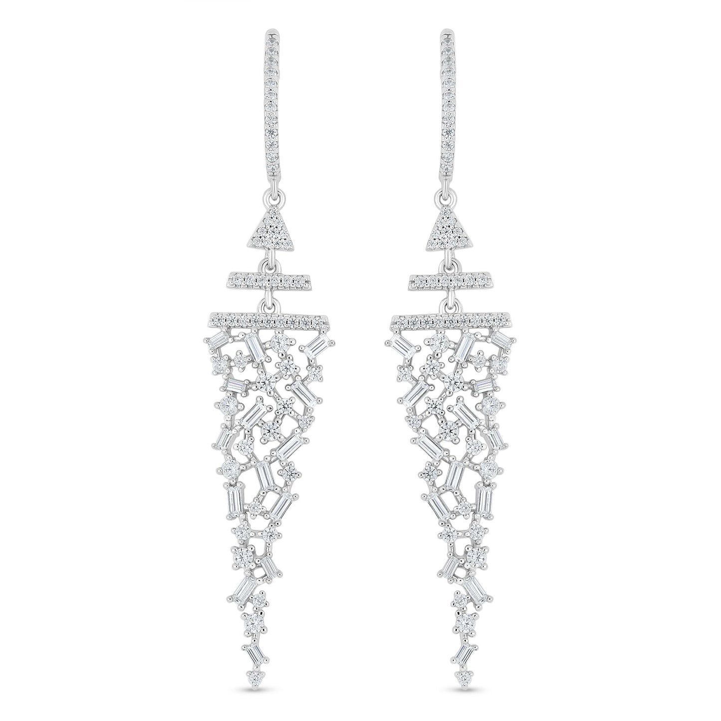 Sterling Silver 925 Earring Rhodium Plated Embedded With White Zircon