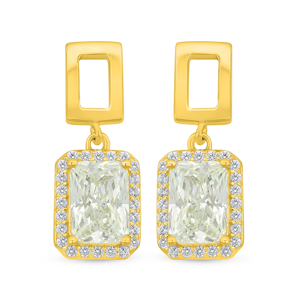 Sterling Silver 925 Earring Golden Plated Embedded With Yellow Diamond And White Zircon