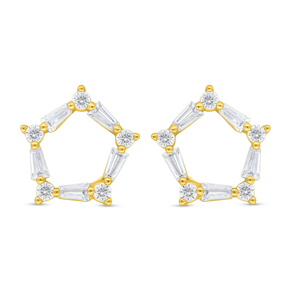 Sterling Silver 925 Earring Golden Plated Embedded With White Zircon