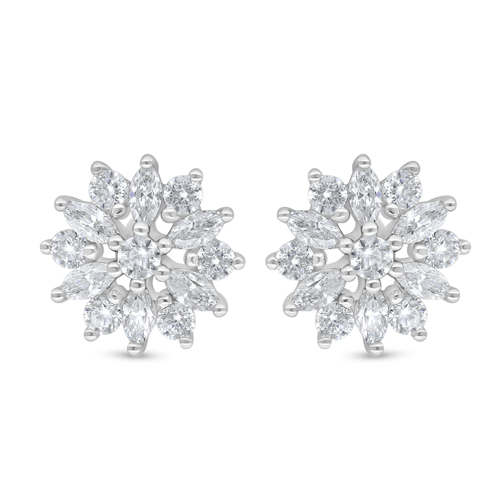 Sterling Silver 925 Earring Rhodium Plated Embedded With White Zircon