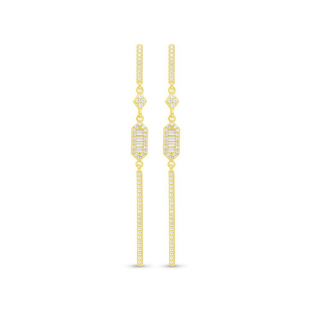Sterling Silver 925 Earring Gold Plated Embedded With White Zircon