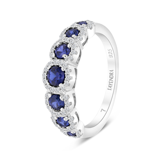 Sterling Silver 925 Ring Rhodium Plated Sapphire Corundum