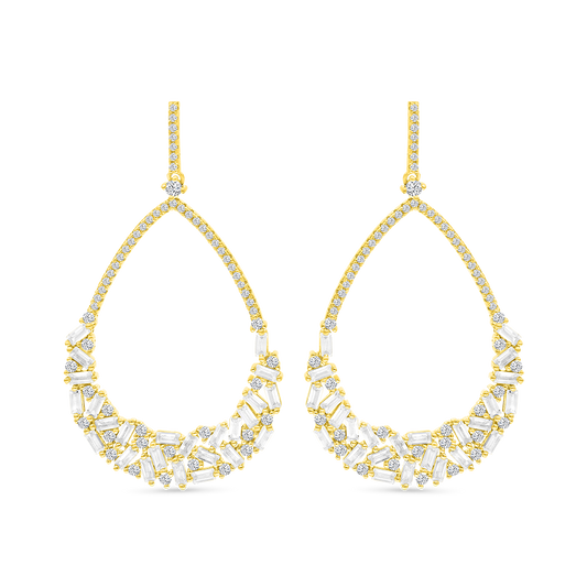 حلق فضة عيار 925 مطلي ذهبي فص ابيض