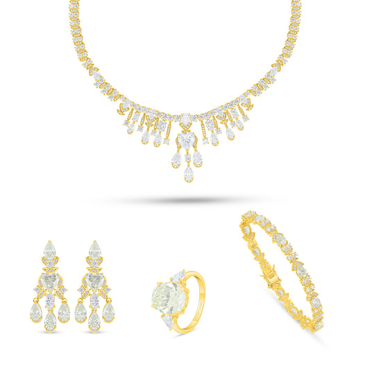 Sterling Silver 925 SET Golden Plated Embedded With Diamond Zircon And White Zircon