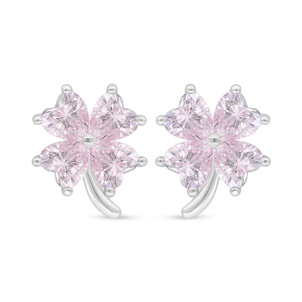 Sterling Silver 925 Earring Rhodium Plated Embedded With Pink Zircon