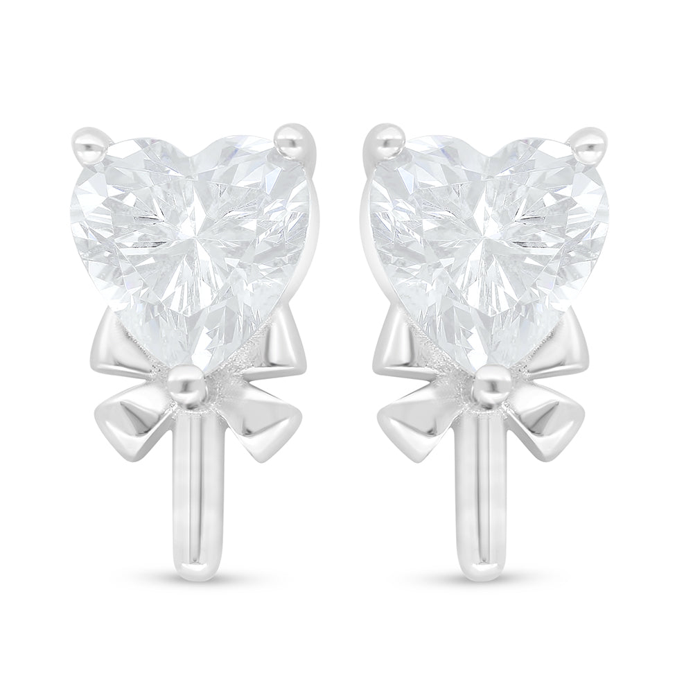 Sterling Silver 925 Earring Rhodium Plated Embedded With White Zircon