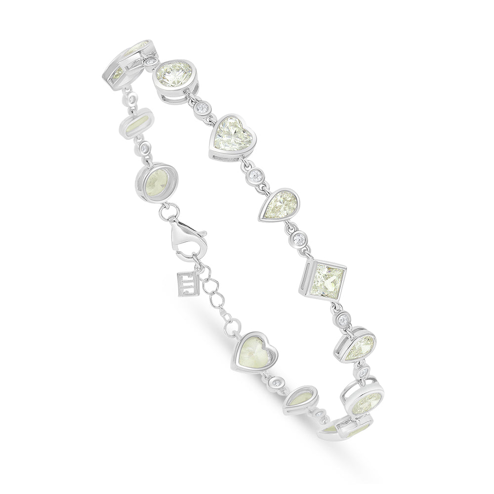 اسورة من الفضة الخالصة عيار 925 مطلية روديوم مرصعة بالزركون الكناري الالماسي و فص ابيض