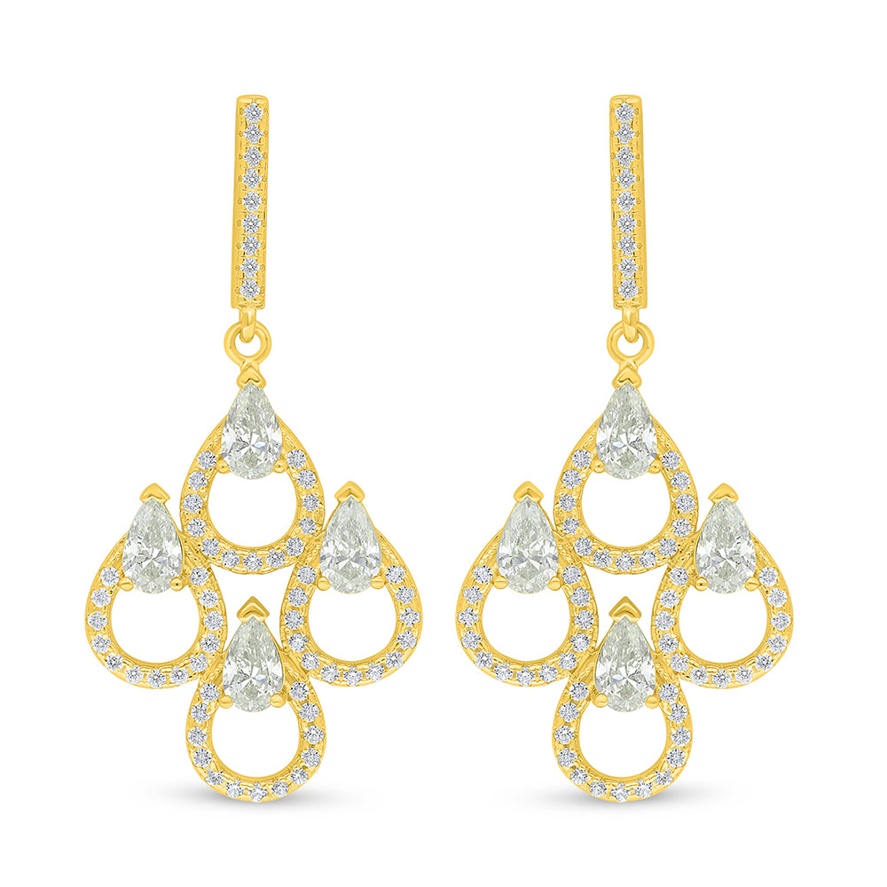 Sterling Silver 925 Earring Golden Plated Embedded With Yellow Diamond And White Zircon