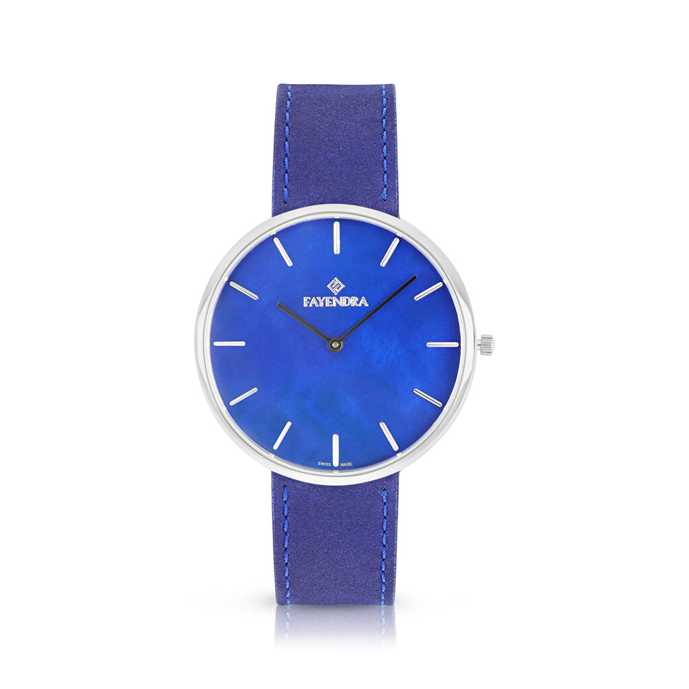 Stainless Steel 316 Watch Silver Color Embedded With Blue Leather For Men - BLUE MOP DIAL