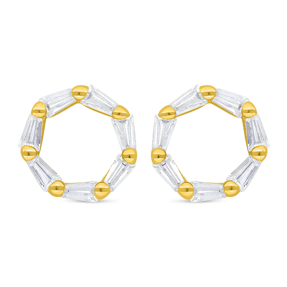 Sterling Silver 925 Earring Golden Plated Embedded With White Zircon