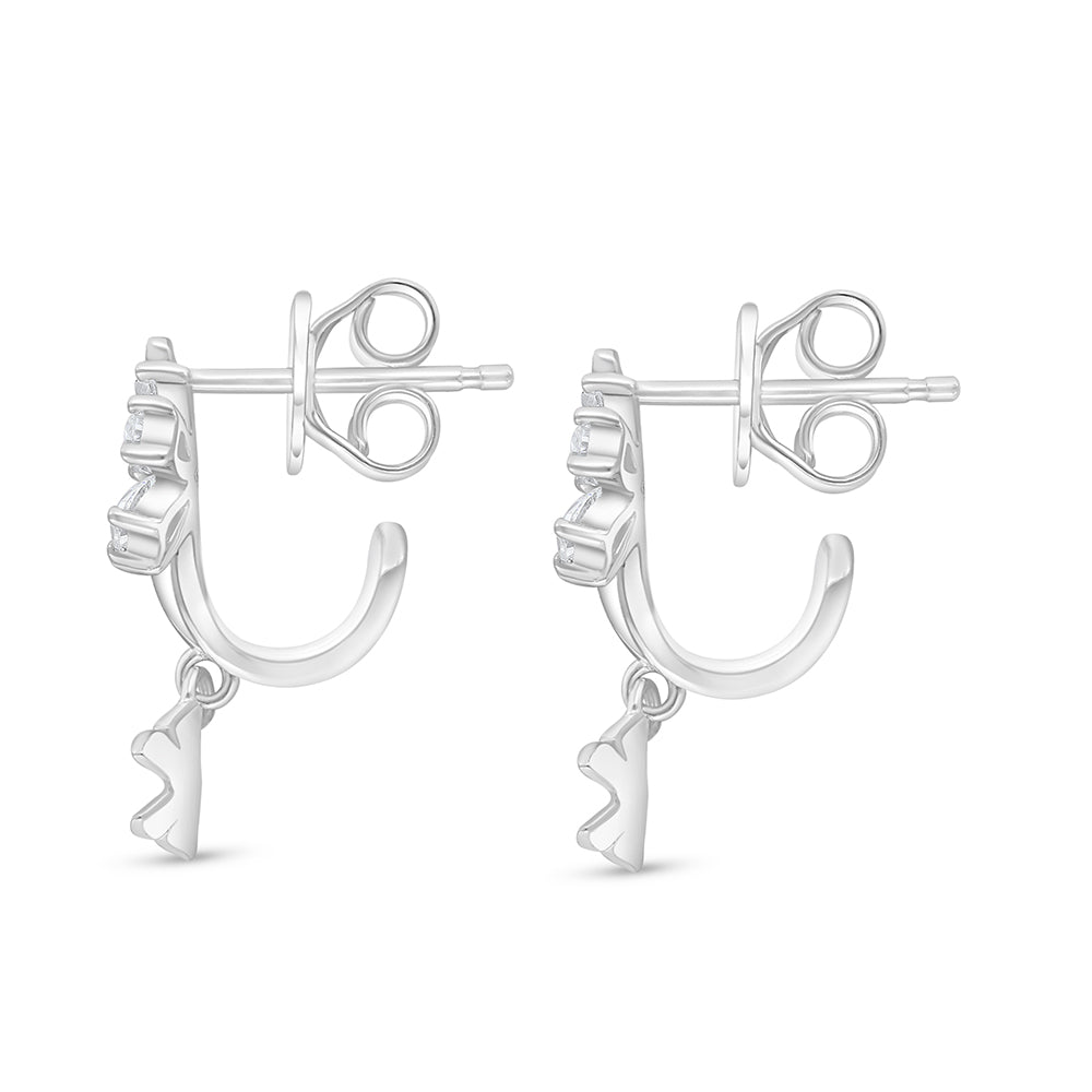 اقراط من الفضة الخالصة عيار 925 مطلي روديوم مرصع فص ابيض