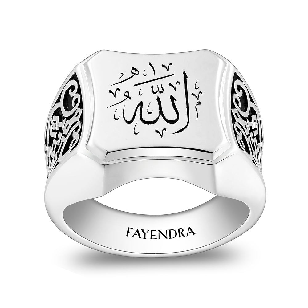 Sterling Silver 925 Islamic Ring Rhodium And Black Plated For Men
