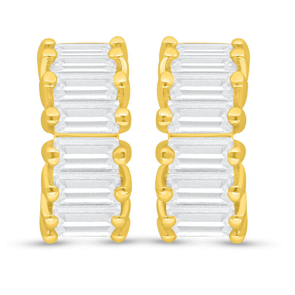 اقراط من الفضة الخالصة عيار 925 مطلية ذهبي مرصعة فص ابيض