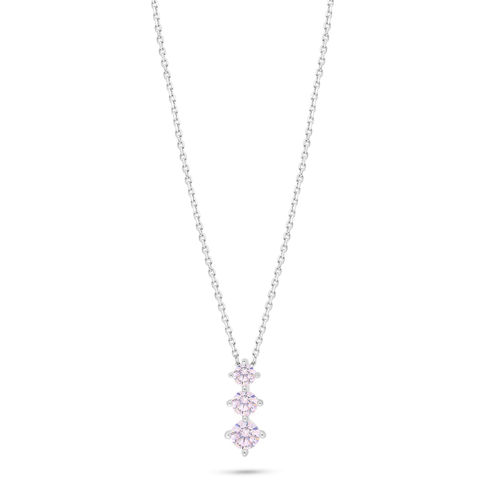 عقد من الفضة الخالصة عيار 925 مطلي روديوم مرصع زركون بنك و فص ابيض