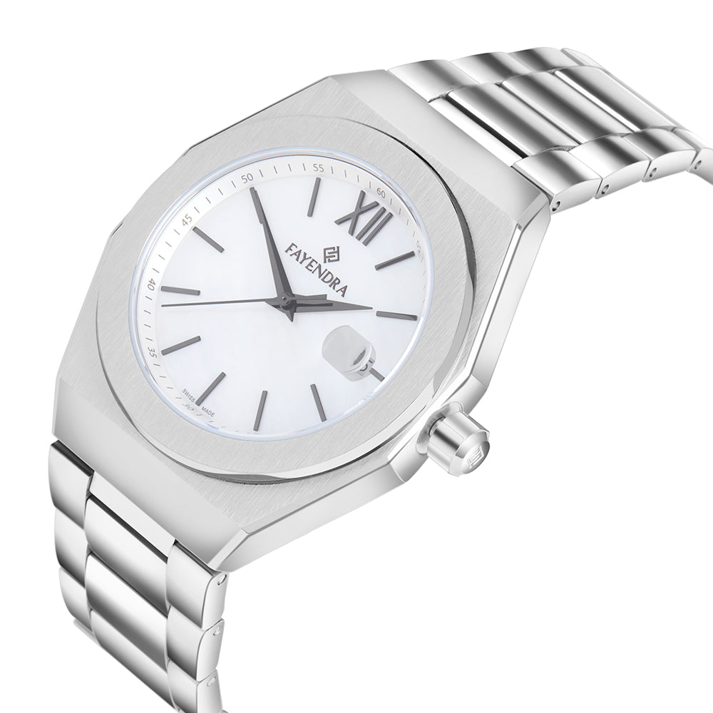 Stainless Steel 316L Watch Silver Color For Men - WHITE MOP DIAL