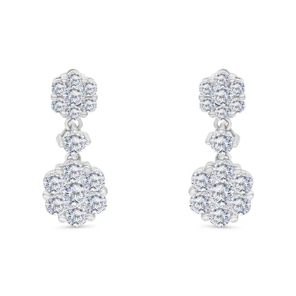 Sterling Silver 925 Earring Rhodium Plated Embedded With White CZ