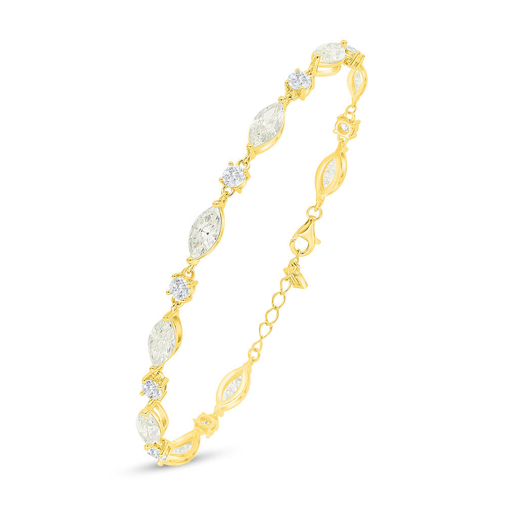 Sterling Silver 925 Bracelet Golden Plated Embedded With Diamond Color And White Zircon
