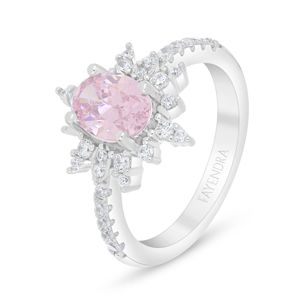 خاتم من الفضة الخالصة عيار 925 مطلي روديوم مرصع زركون بنك و فص ابيض