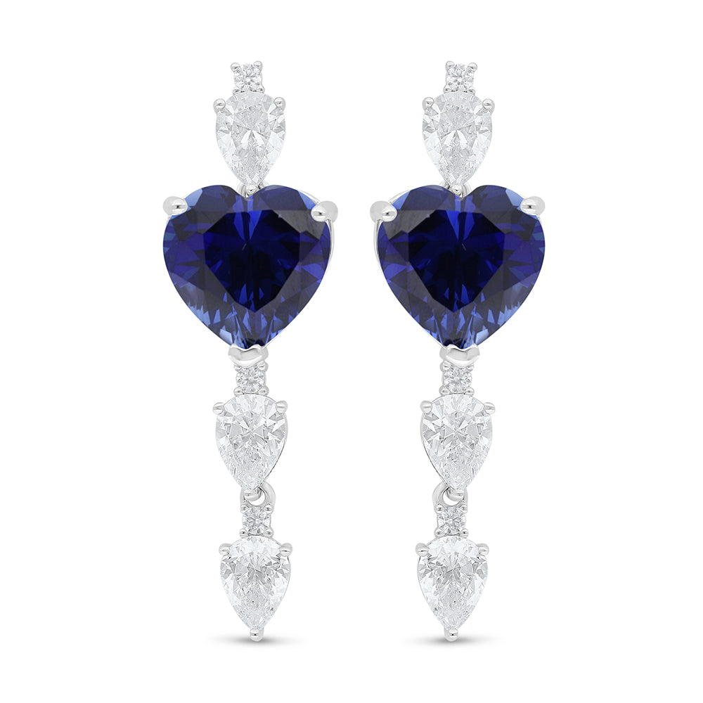 Sterling Silver 925 SET Rhodium Plated Embedded With Sapphire Corundum And White Zircon