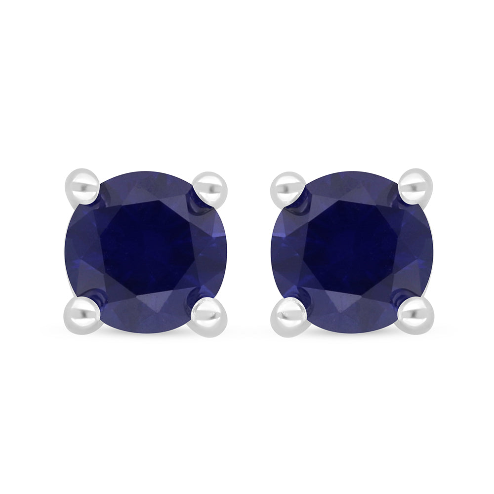 Sterling Silver 925 Earring Rhodium Plated Embedded With Sapphire Corundum
