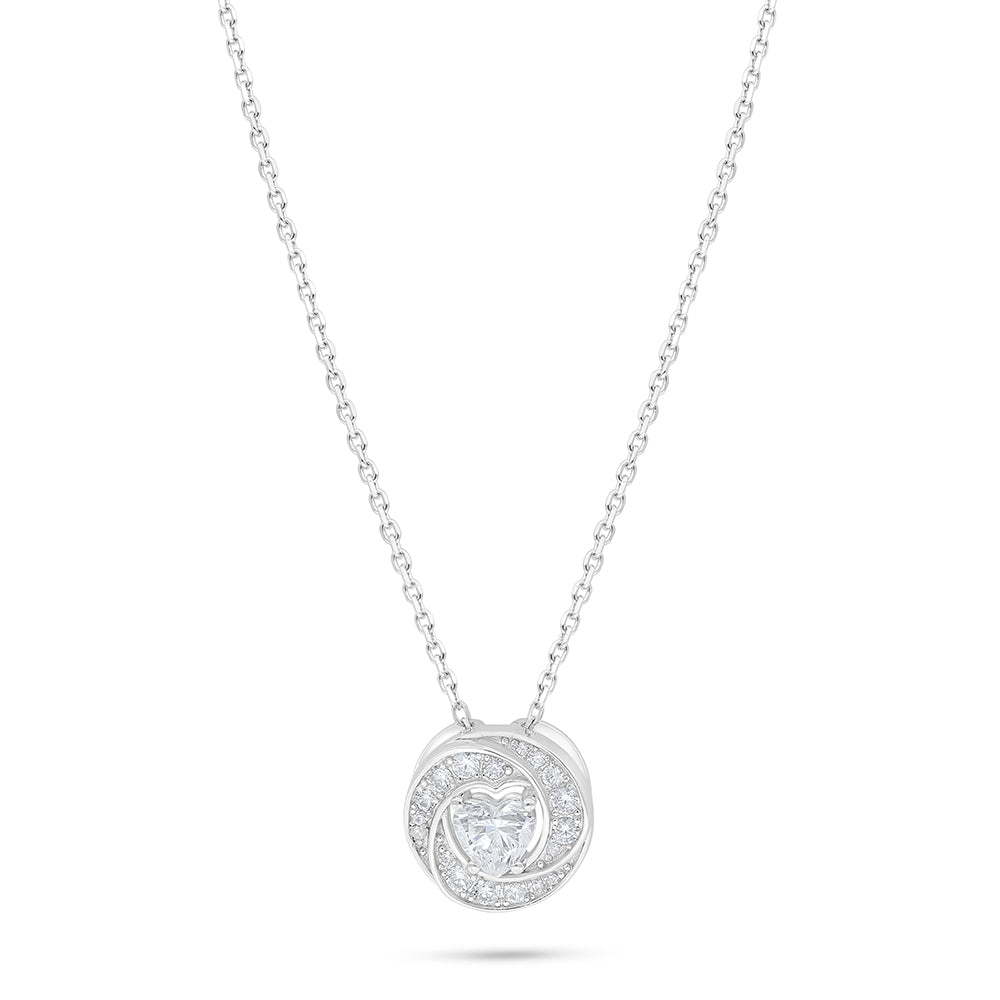 Sterling Silver 925 Necklace Rhodium Plated Embedded With White Zircon