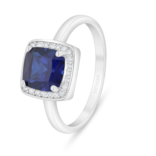 Sterling Silver 925 Ring Rhodium Plated Embedded With Sapphire Corundum And White Zircon