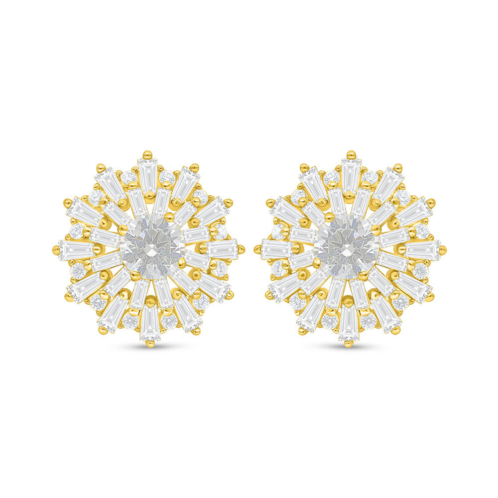 Sterling Silver 925 Earring Golden Plated Embedded With White Zircon