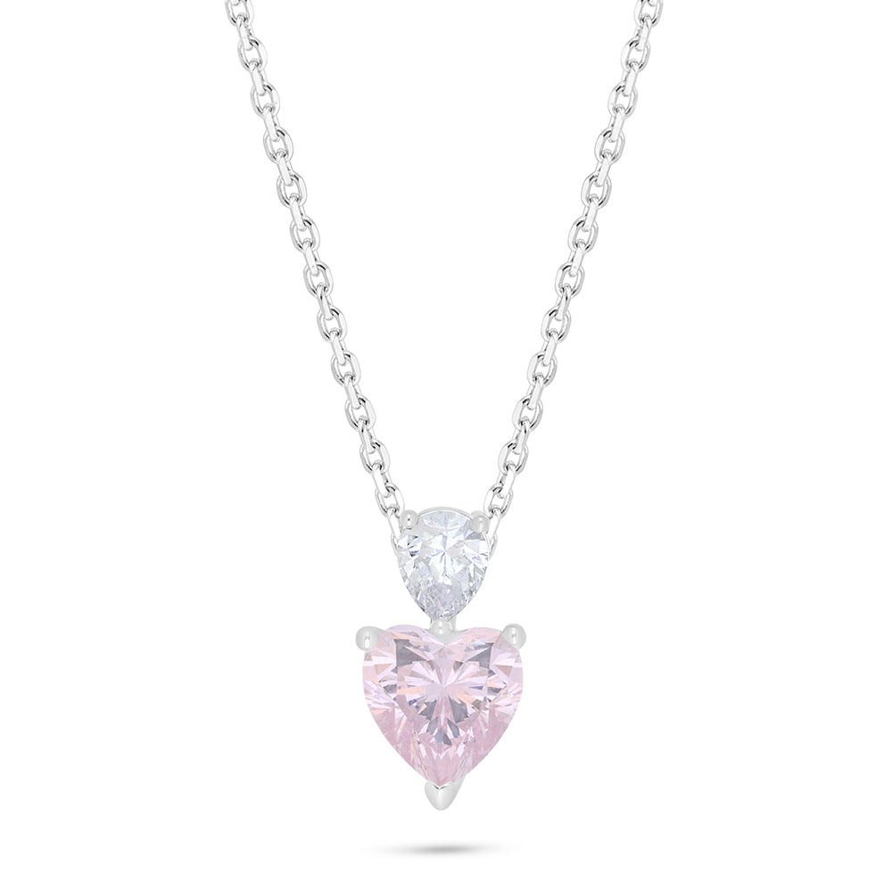 Sterling Silver 925 Necklace Rhodium Plated Embedded With pink Zircon And White Zircon