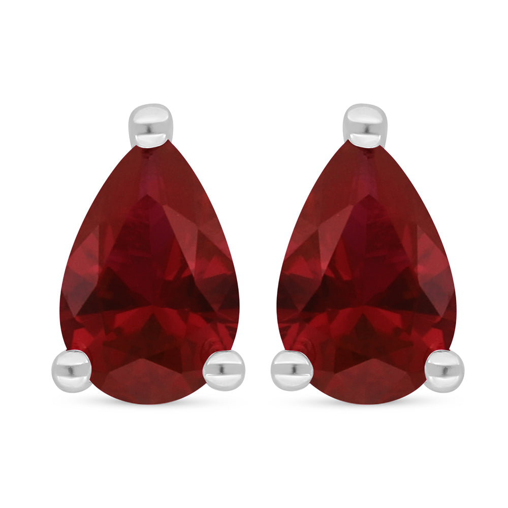 Sterling Silver 925 Earring Rhodium Plated Embedded With Ruby Corundum