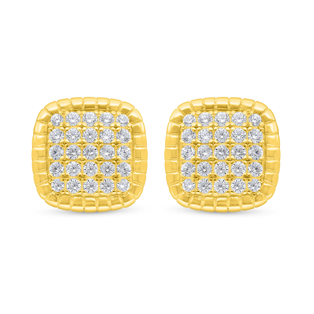 Sterling Silver 925 Earring Golden Plated Embedded With White Zircon