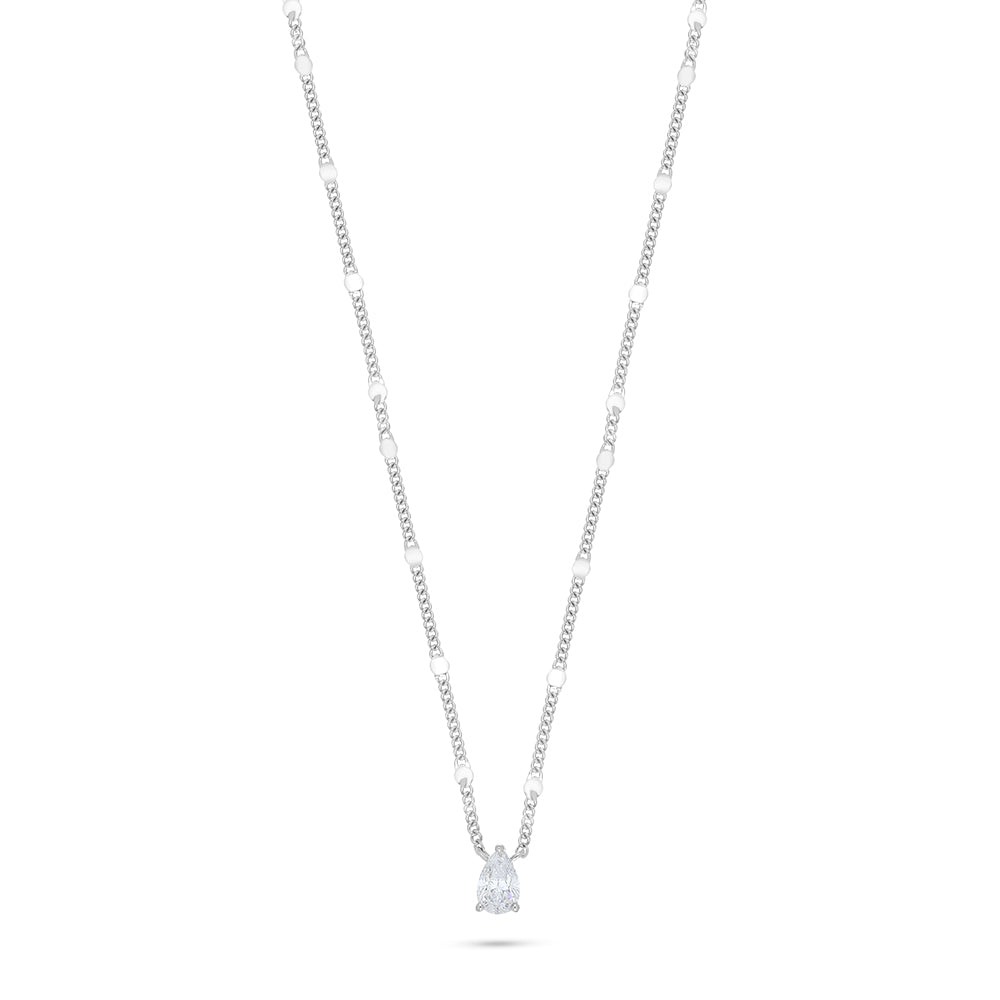Sterling Silver 925 Necklace Rhodium Plated Embedded With White Zircon