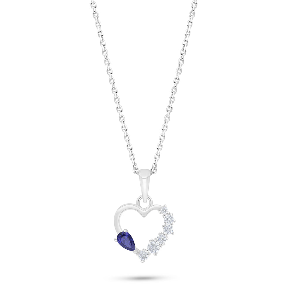 Sterling Silver 925 Necklace Rhodium Plated Embedded With Sapphire Corundum And White Zircon