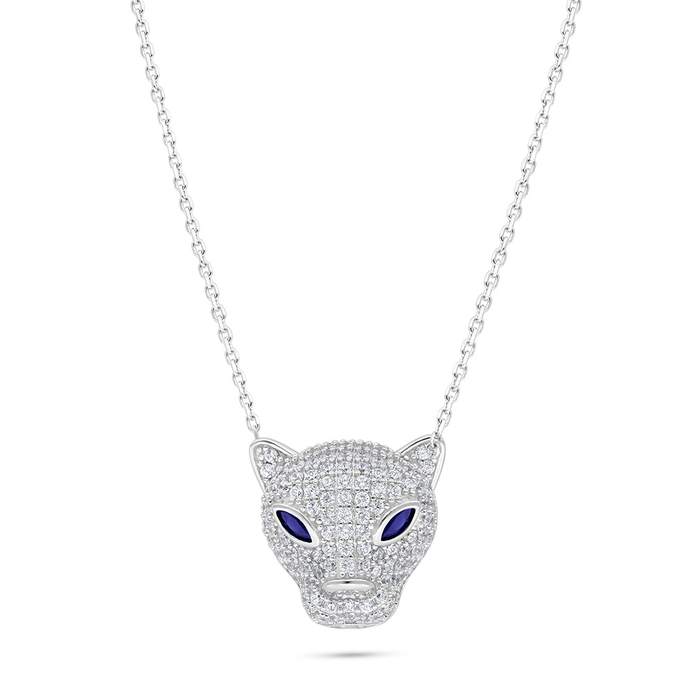 Sterling Silver 925 Necklace Rhodium Plated Embedded With Sapphire Corundum And White Zircon