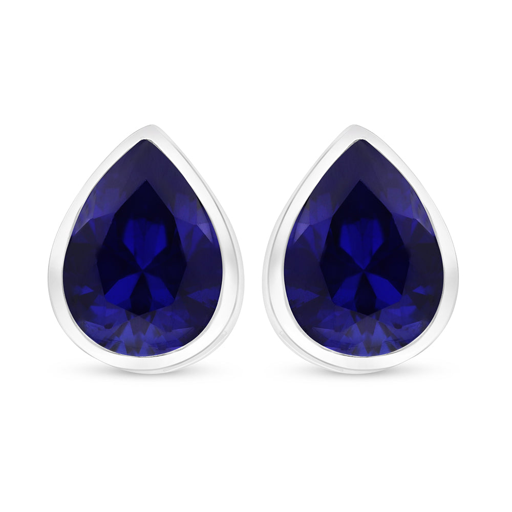 Sterling Silver 925 Earring Rhodium Plated Embedded With Sapphire Corundum