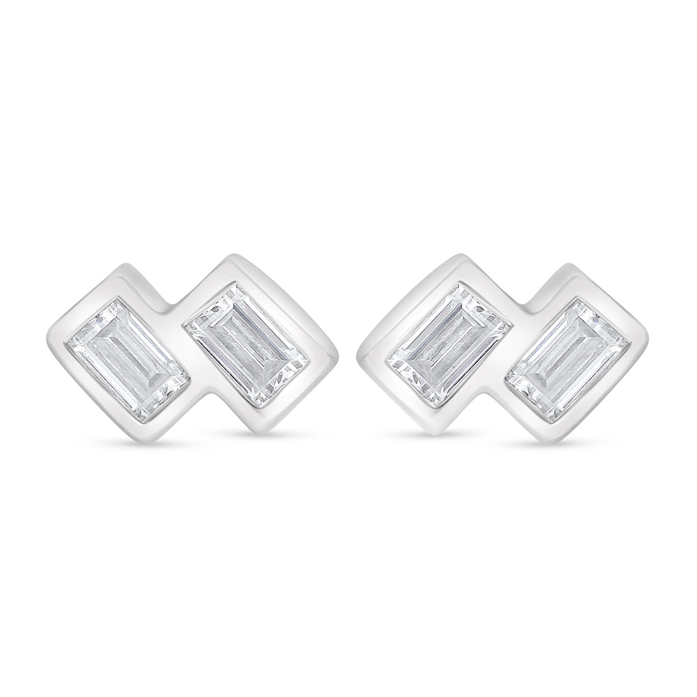 Sterling Silver 925 Earring Rhodium Plated Embedded With White Zircon