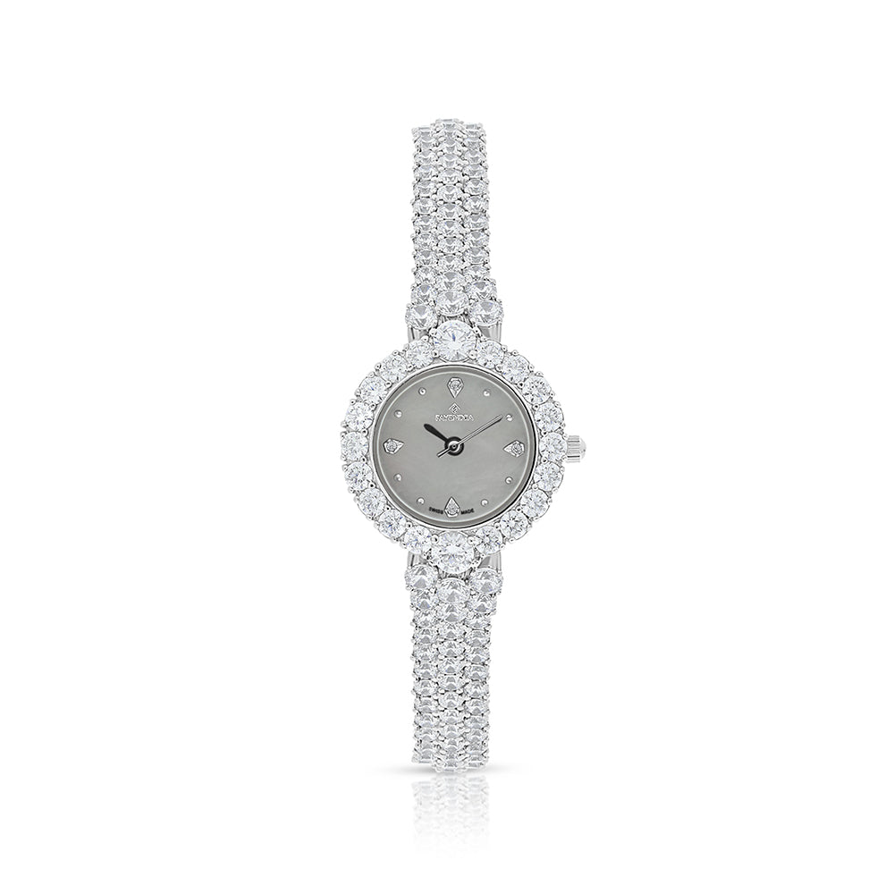 Stainless Steel 316 Watch Silver Plated Embedded With White Zircon - MOP DIAL