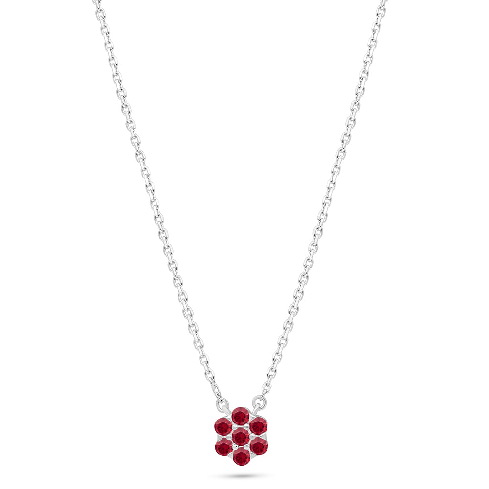 Sterling Silver 925 Necklace Rhodium Plated Embedded With Ruby Corundum
