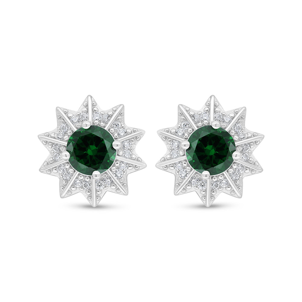 اقراط من الفضة الخالصة عيار 925 مطلية روديوم مرصعة زركون زمردي و فص ابيض