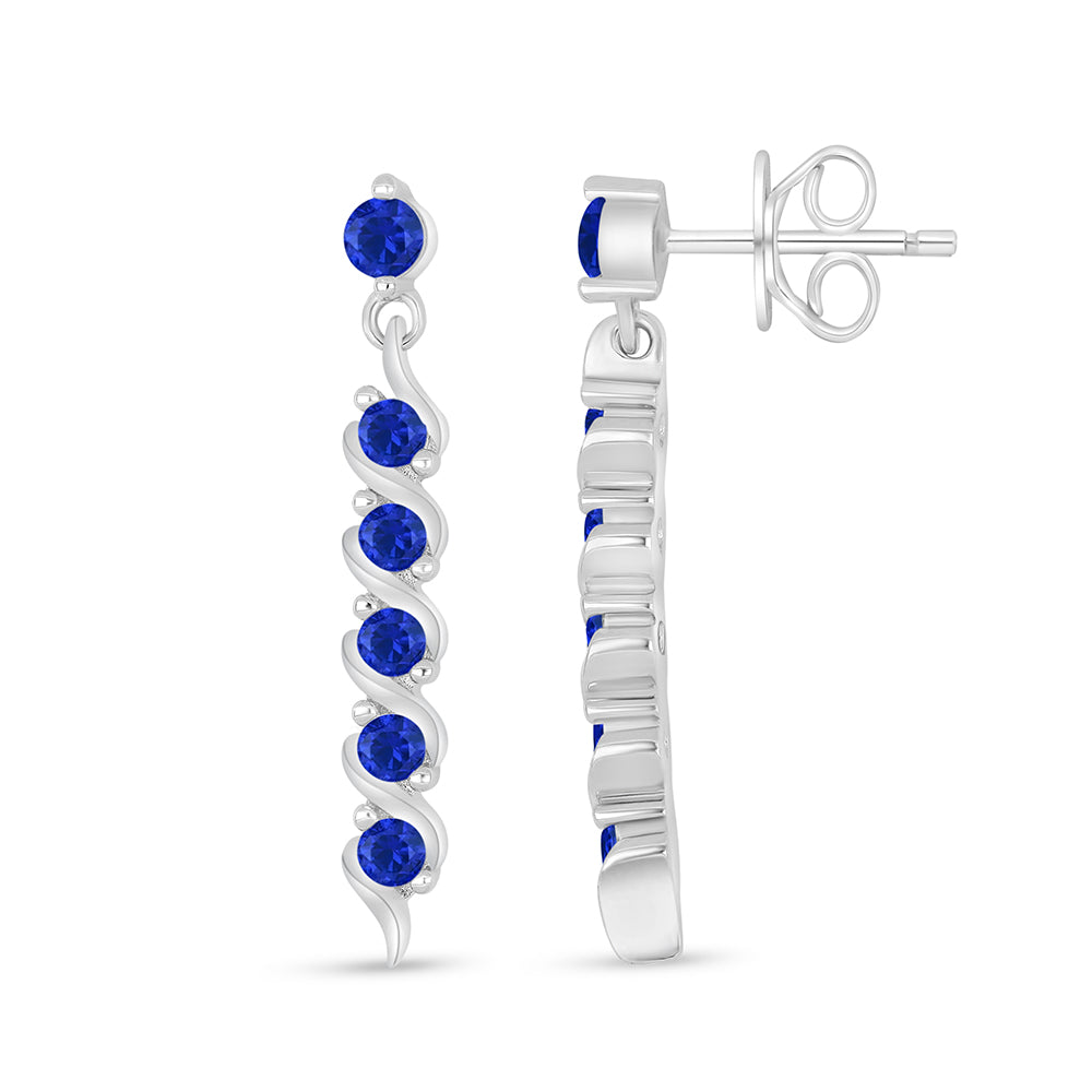 Sterling Silver 925 Earring Rhodium Plated Embedded With Sapphire Corundum