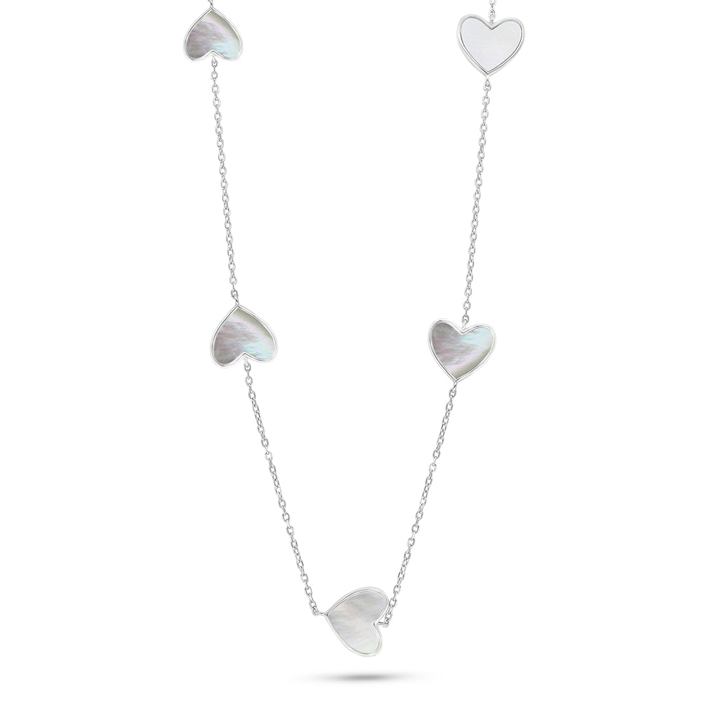 Sterling Silver 925 Necklace Rhodium Plated Embedded With white Shell