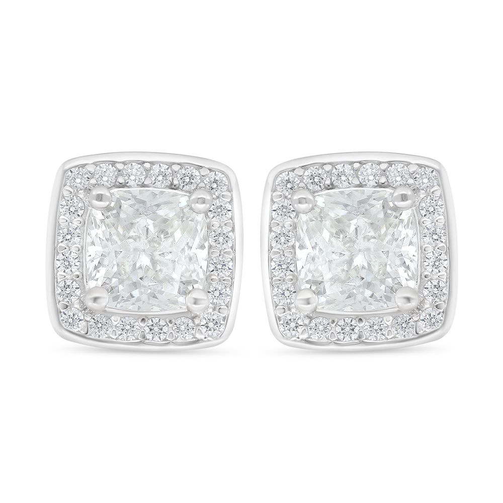 Sterling Silver 925 Earring Rhodium Plated Embedded With White Zircon