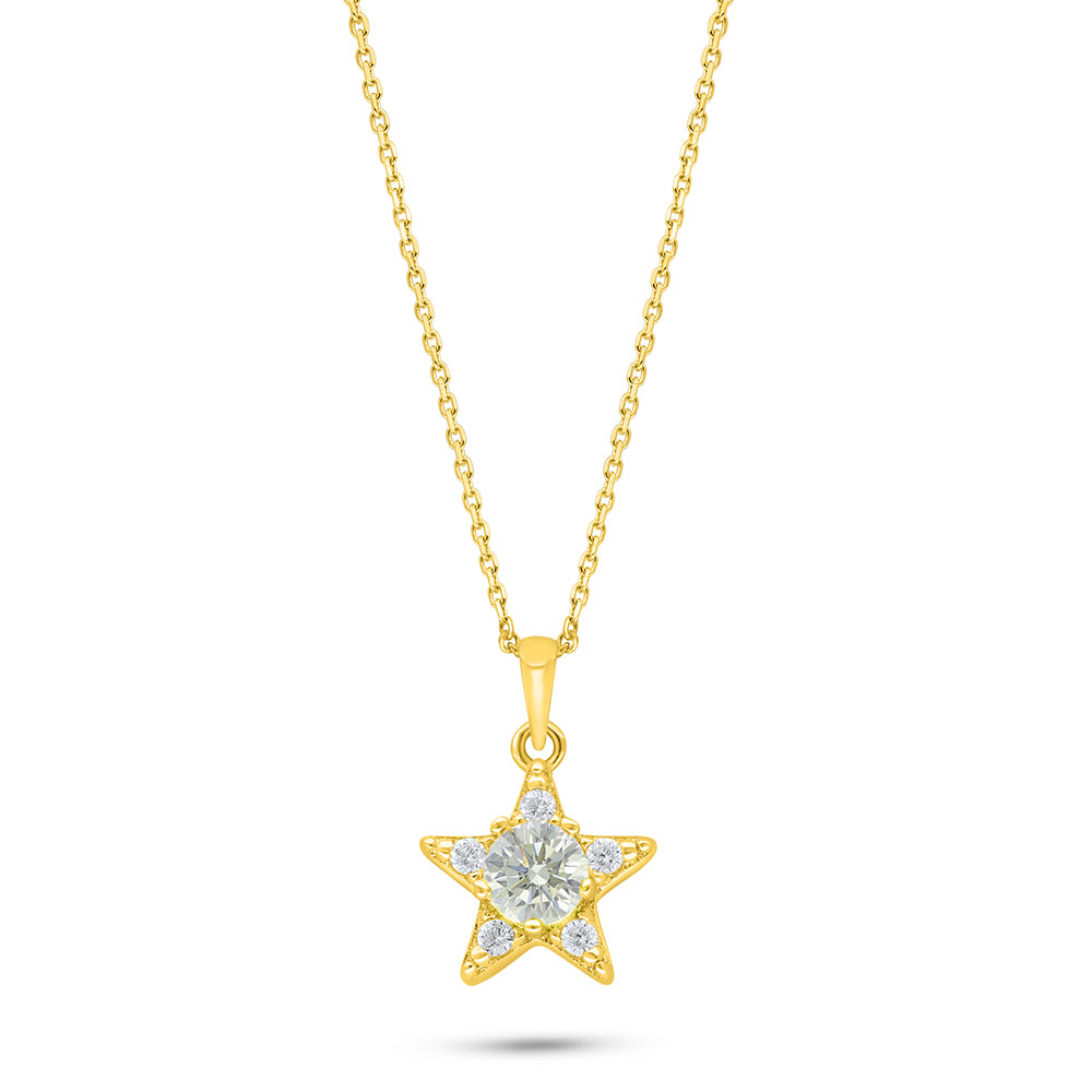 Sterling Silver 925 Necklace Golden Plated Embedded With Diamond Zircon And White Zircon