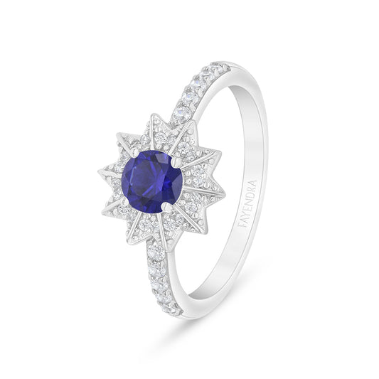 خاتم من الفضة الخالصة عيار 925 مطلي روديوم مرصع زفير كروندوم و فص ابيض