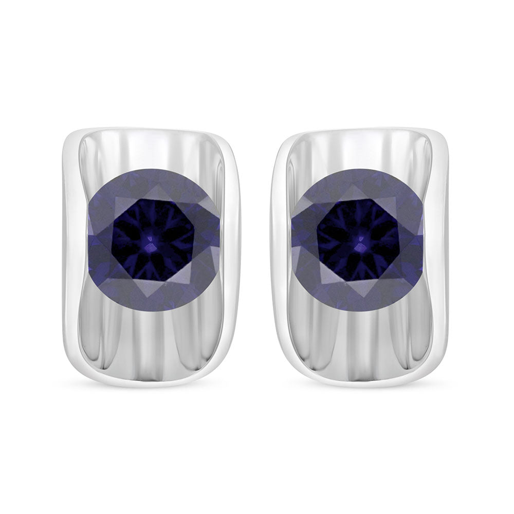 Sterling Silver 925 Earring Rhodium Plated Embedded With Sapphire Corundum