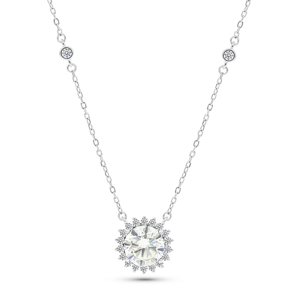 Sterling Silver 925 Necklace Rhodium Plated Embedded With Diamond Zircon And White Zircon