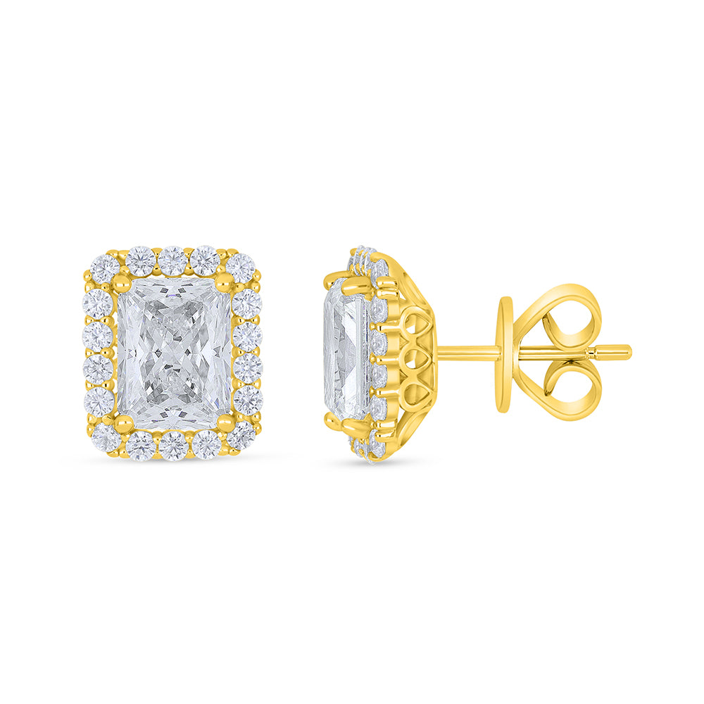 Sterling Silver 925 Earring Golden Plated Embedded With Diamond Zircon And White Zircon